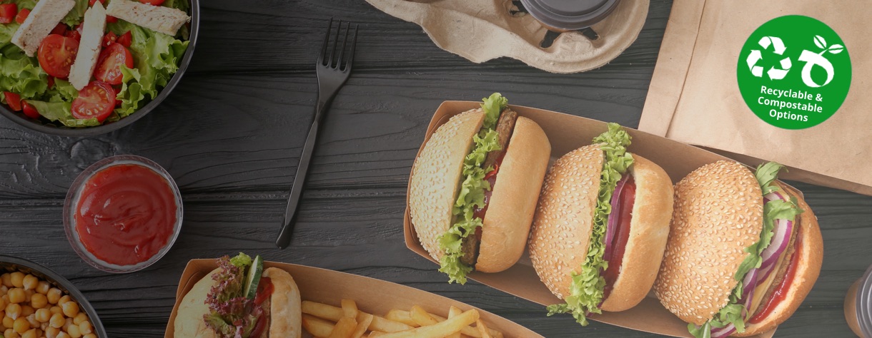 Snack Boxes, Cutlery, Coffee Cups, Delivery Bags and more.